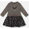 Bi-Material Dress with Mesh Skirt and Heart, Black - Dresses - 1 - thumbnail
