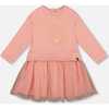 Bi-Material Dress with Mesh Skirt and Unicorn, Dusty Pink - Dresses - 1 - thumbnail