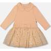 Bi-Material Dress with Glittering Skirt, Beige - Dresses - 1 - thumbnail