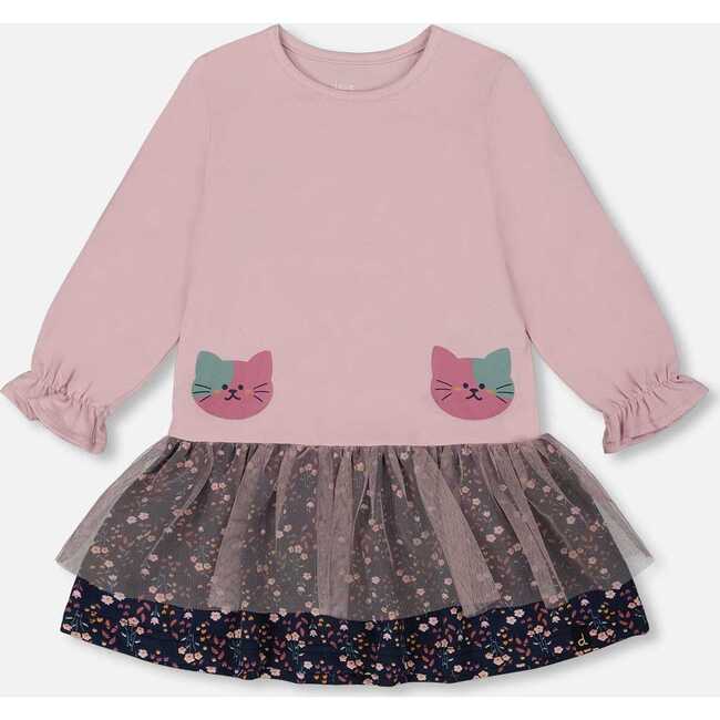 Bi-Material Dress, Dusty Pink