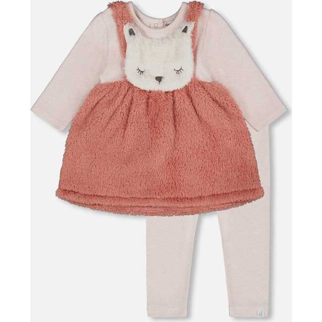 Bi-Material Dress and Leggings Set Old Pink, Dusty Pink