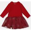 Bi-Material Dress with Glittering Skirt, Red - Dresses - 1 - thumbnail