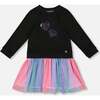Bi-Material Dress with Mesh Skirt, Black - Dresses - 1 - thumbnail