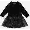 Bi-Material Dress with Glittering Skirt, Black - Dresses - 1 - thumbnail