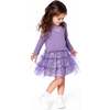 Bi-Material Dress with Muslin and Mesh Skirt, Purple Gray - Dresses - 4