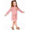 Bi-Material Dress with Mesh Skirt and Unicorn, Dusty Pink - Dresses - 2