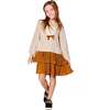 Bi-Material Dress with Layered Skirt, Caramel Brown - Dresses - 2