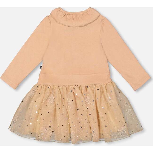 Bi-Material Dress with Glittering Skirt, Beige - Dresses - 2