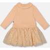 Bi-Material Dress with Glittering Skirt, Beige - Dresses - 2