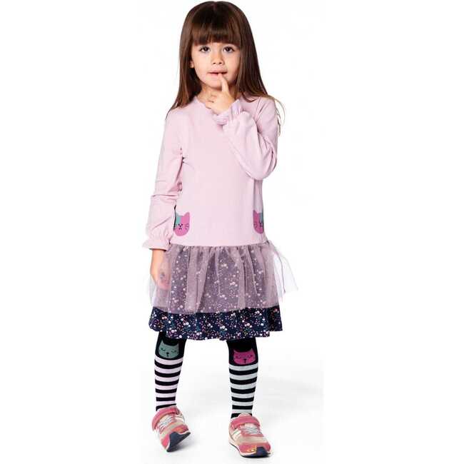 Bi-Material Dress, Dusty Pink - Dresses - 2