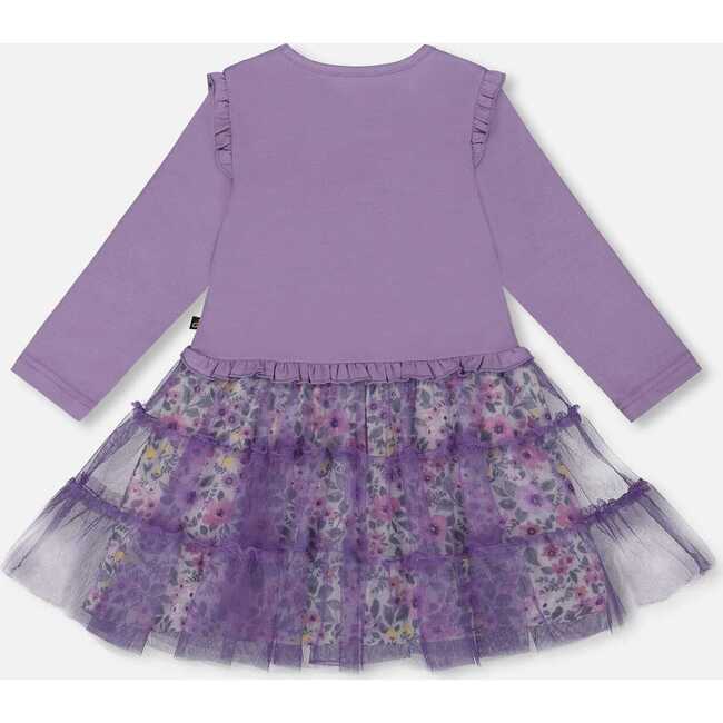 Bi-Material Dress with Muslin and Mesh Skirt, Purple Gray - Dresses - 5