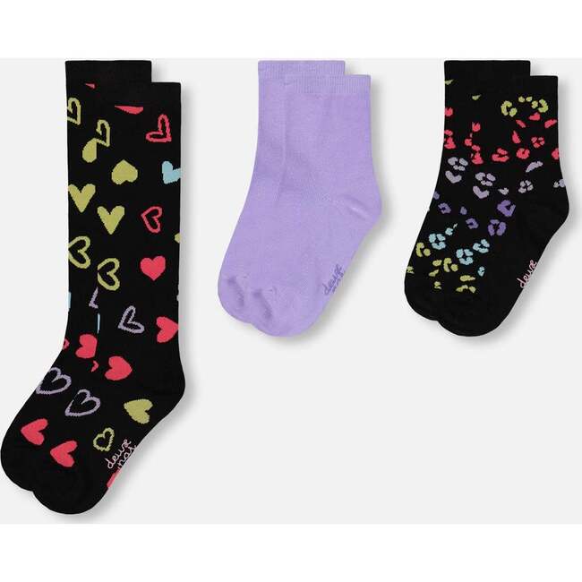 3-Pack Knit Socks, Black and Multicolor