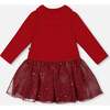 Bi-Material Dress with Glittering Skirt, Red - Dresses - 2