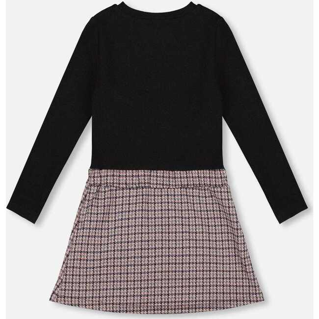 Bi-Material Dress Black and Houndstooth, Black & Houndstooth - Dresses - 3