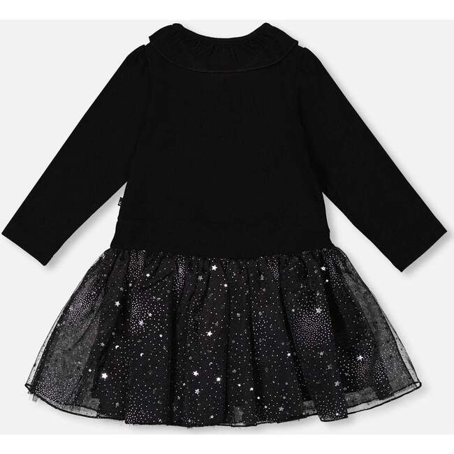 Bi-Material Dress with Glittering Skirt, Black - Dresses - 2