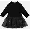 Bi-Material Dress with Glittering Skirt, Black - Dresses - 2