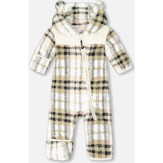 Baby Mid-Season Plush One Piece Outerwear Black and Beige Plaid, Black & Beige Plaid