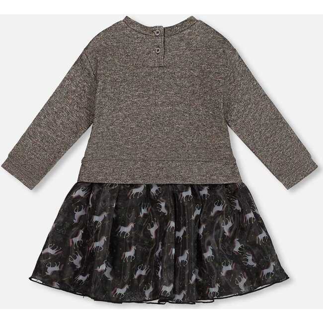 Bi-Material Dress with Mesh Skirt and Heart, Black - Dresses - 3