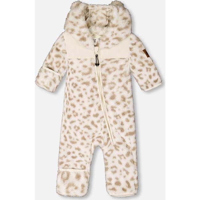 Baby Mid-Season Plush One Piece Outerwear, Cream Leopard Print
