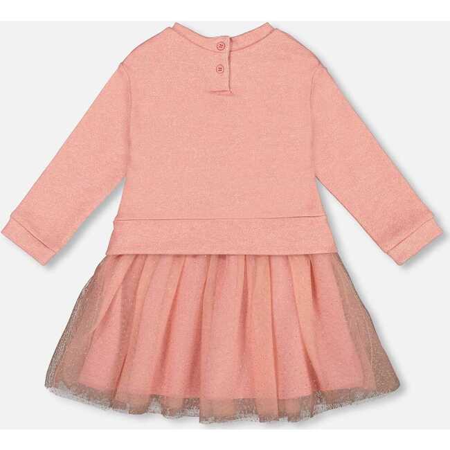 Bi-Material Dress with Mesh Skirt and Unicorn, Dusty Pink - Dresses - 3