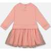 Bi-Material Dress with Mesh Skirt and Unicorn, Dusty Pink - Dresses - 3