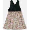 Bi-Material Overall Dress Green with Flower Print, Green Flower Print - Dresses - 3