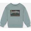Animated Print French Terry Sweatshirt, Sage Green - Sweatshirts - 1 - thumbnail