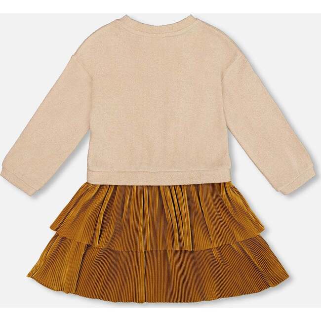 Bi-Material Dress with Layered Skirt, Caramel Brown - Dresses - 3
