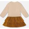 Bi-Material Dress with Layered Skirt, Caramel Brown - Dresses - 3