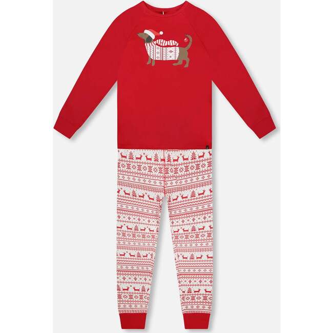 Adult Men Organic Cotton Two-Piece Pajama Set Red and White Fairisle, Red & White Fairisle
