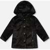 Bear Faux Fur Coat with Gold Polka Dots, Black - Jackets - 1 - thumbnail