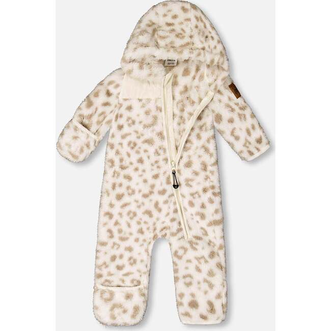 Baby Mid-Season Plush One Piece Outerwear, Cream Leopard Print - Snowsuits - 2