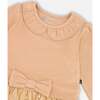 Bi-Material Dress with Glittering Skirt, Beige - Dresses - 3
