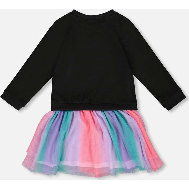 Bi-Material Dress with Mesh Skirt, Black - Dresses - 3