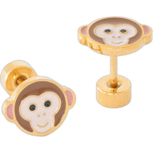 Monkey Stud Earrings, Brown