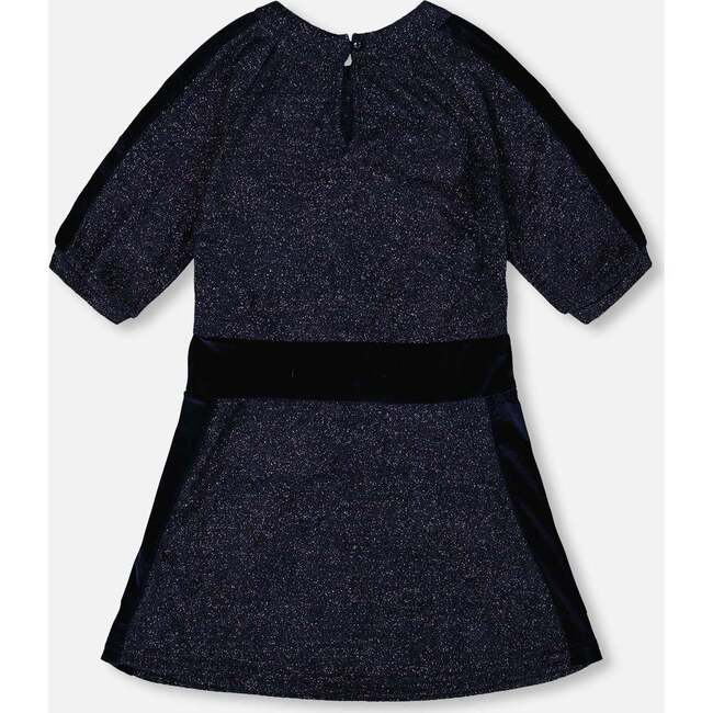 3/4 Sleeve Lurex Dress, Navy Blue - Dresses - 3