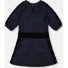 3/4 Sleeve Lurex Dress, Navy Blue - Dresses - 3