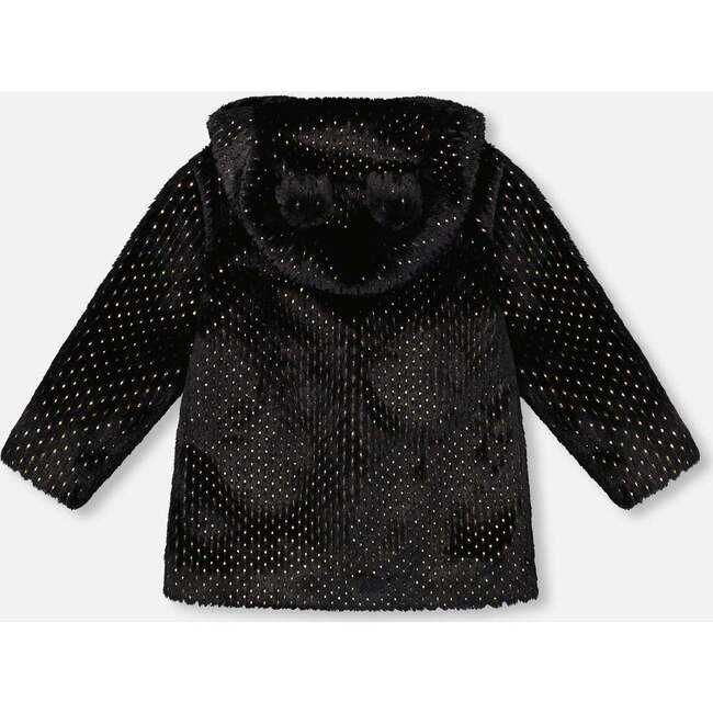Bear Faux Fur Coat with Gold Polka Dots, Black - Jackets - 3