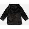 Bear Faux Fur Coat with Gold Polka Dots, Black - Jackets - 3