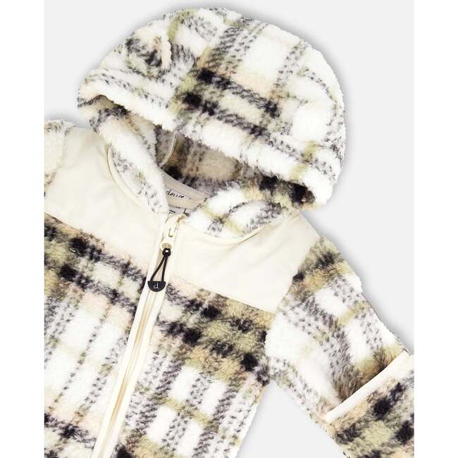 Baby Mid-Season Plush One Piece Outerwear Black and Beige Plaid, Black & Beige Plaid - Snowsuits - 3