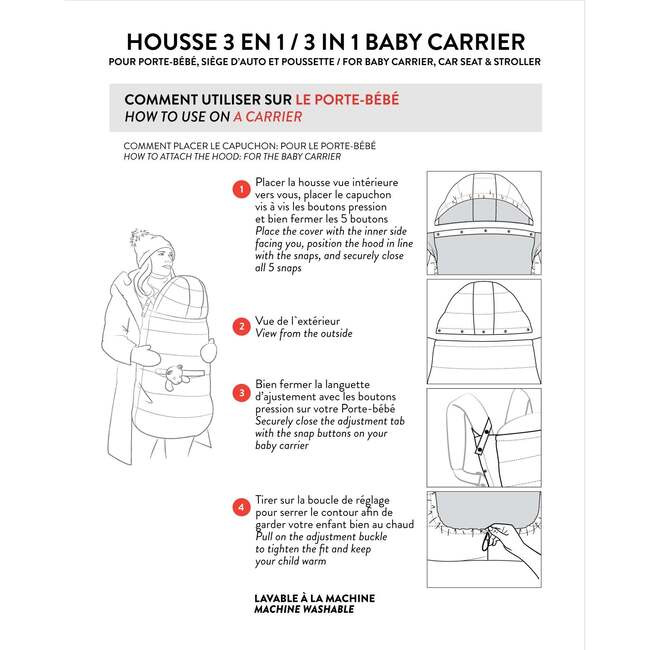 3-In-1 Multifunction Cover for Car Seat, Stroller, and Baby Carrier In Off-White, White Asparagus - Car Seat Accessories - 4