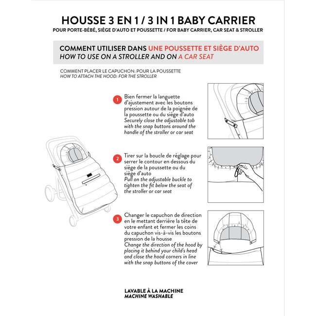 3-In-1 Multifunction Cover for Car Seat, Stroller, and Baby Carrier In Off-White, White Asparagus - Car Seat Accessories - 5