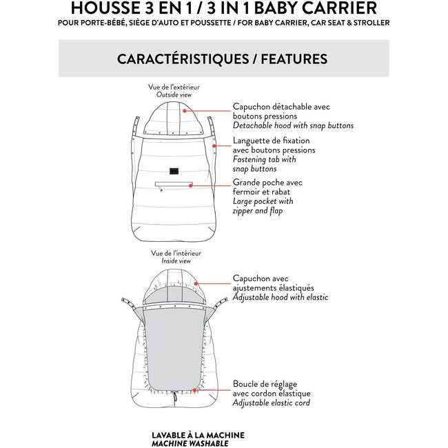 3-In-1 Multifunction Cover for Car Seat, Stroller, and Baby Carrier In Off-White, White Asparagus - Car Seat Accessories - 6