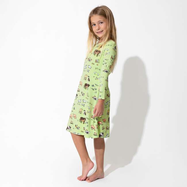 Farm Animals Bamboo Girls' Long Sleeve Dress, Green - Dresses - 2