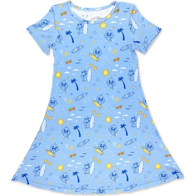 Baby Shark Surf Girls' Short Sleeve Dress, Blue