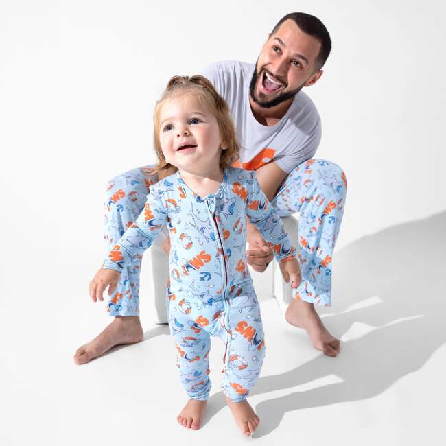 JAWS Bamboo Convertible Footie, Blue - Footie Pajamas - 3