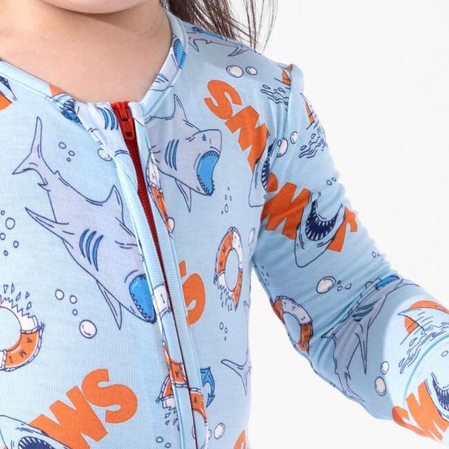 JAWS Bamboo Convertible Footie, Blue - Footie Pajamas - 4