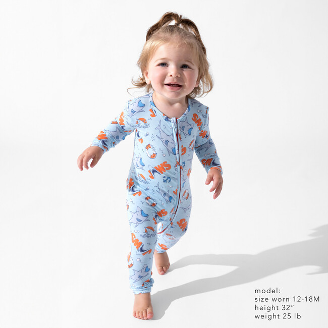 JAWS Bamboo Convertible Footie, Blue - Footie Pajamas - 6
