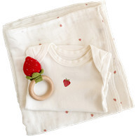 Strawberry Baby Swaddle, Onesie, and Teether Set, Strawberry