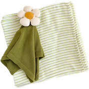 Green Stripe Baby Swaddle and Lovey Set, Flower